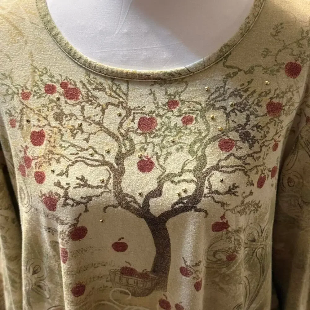 Basic Editions long‑sleeve tree print top – Green, L/G